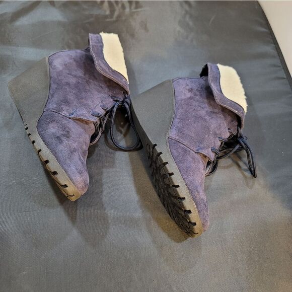 NAUTICA SUEDE WEDGE FAUX FUR INSOLE WOMENS LACE UP BOOTIE - Picture 4 of 15